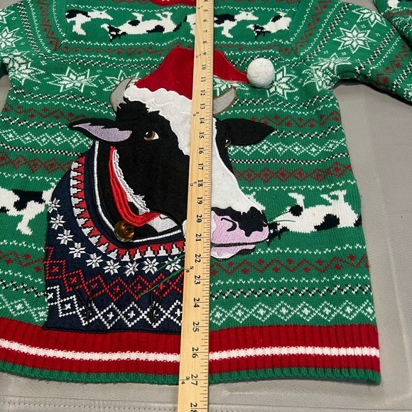 Blizzard Bay Men Ugly Xmas Office Knit Sweater Cow Santa Green M Bell Winter3823 - Picture 5 of 12
